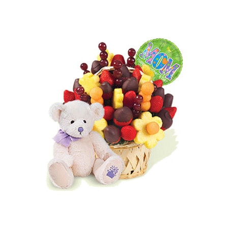 Arreglo de frutas con peluche y globo