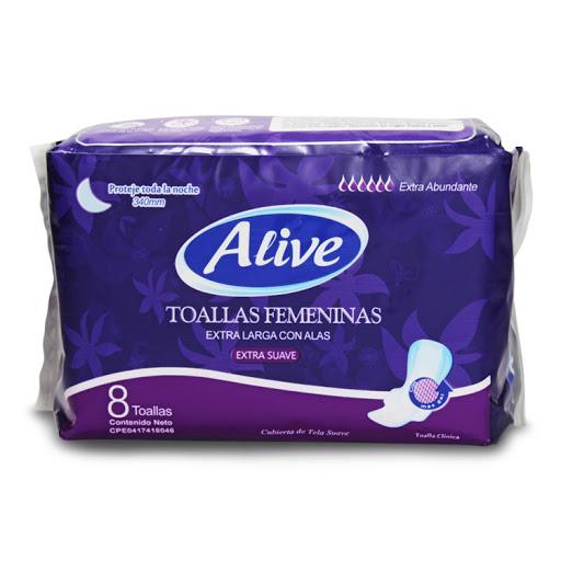 Toalla Sanitaria Alive Noche Tela 8U - Domi Delivery